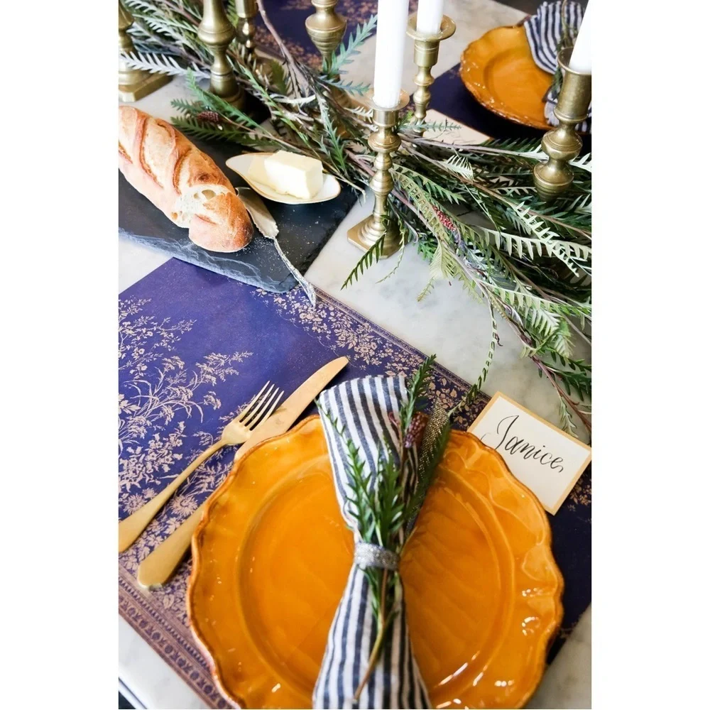Hester & Cook NAVY WOVEN FLORAL PLACEMAT! 24 Placemats